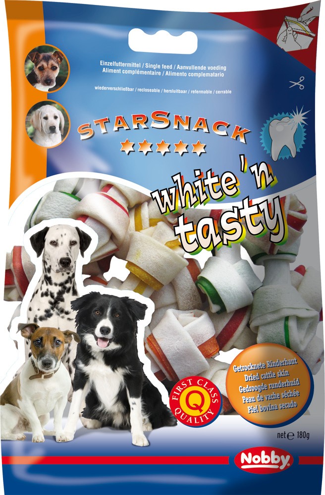 WHITE?N TASTY KNOTTED BONE COLOURED, 7,5 CM, 180 G, 12 PCS.