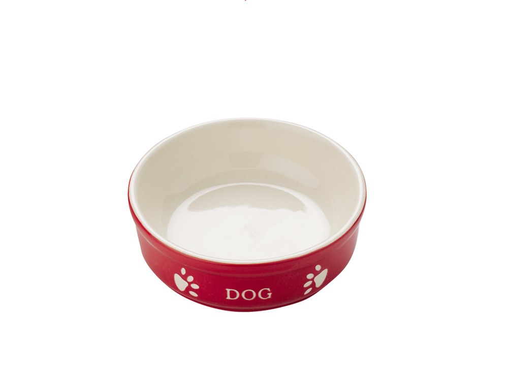Castroane caini | Castron din ceramica "DOG" | rosu/bej | 12 X 12 X 3,7 CM