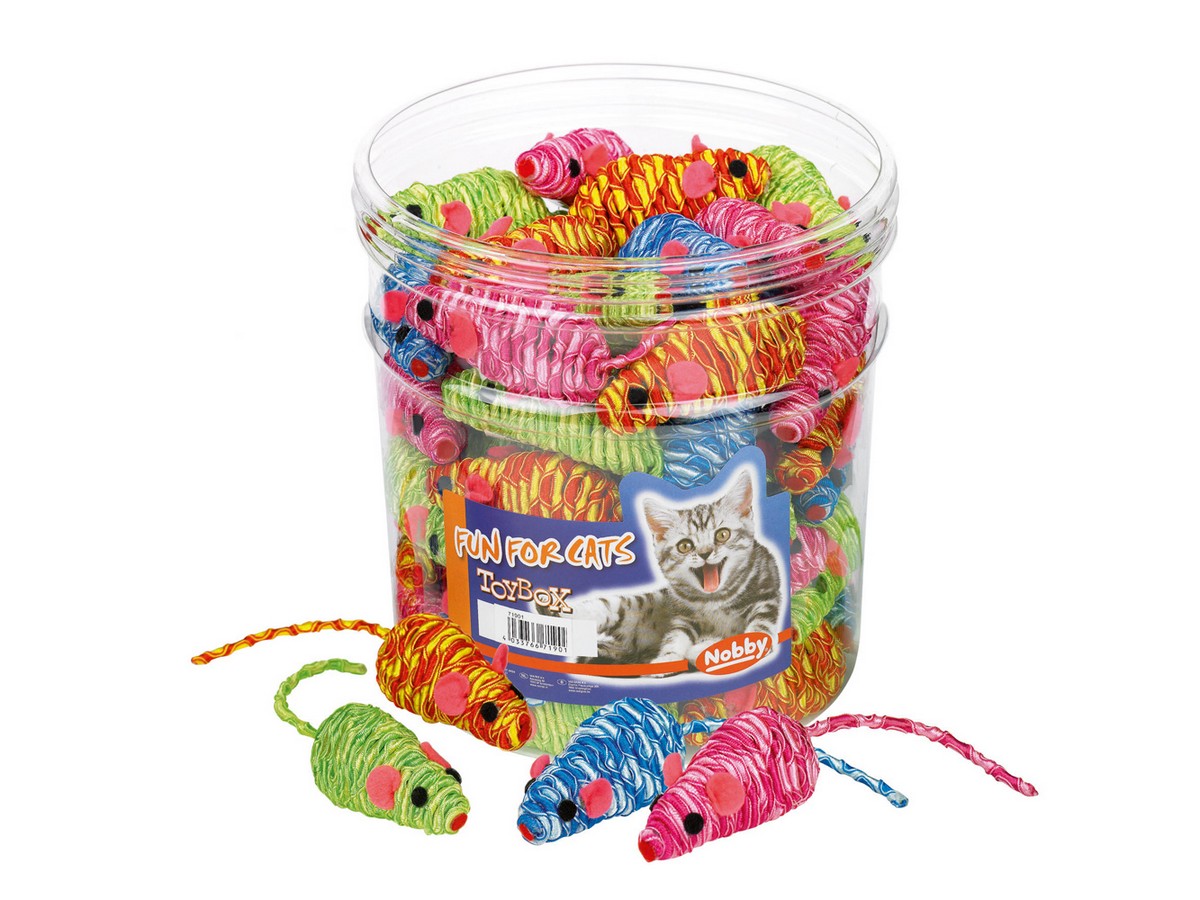 TOY BOX CAT,MOUSE WRAPPED, COLOURED TUBE 48 PCS., 7 CM