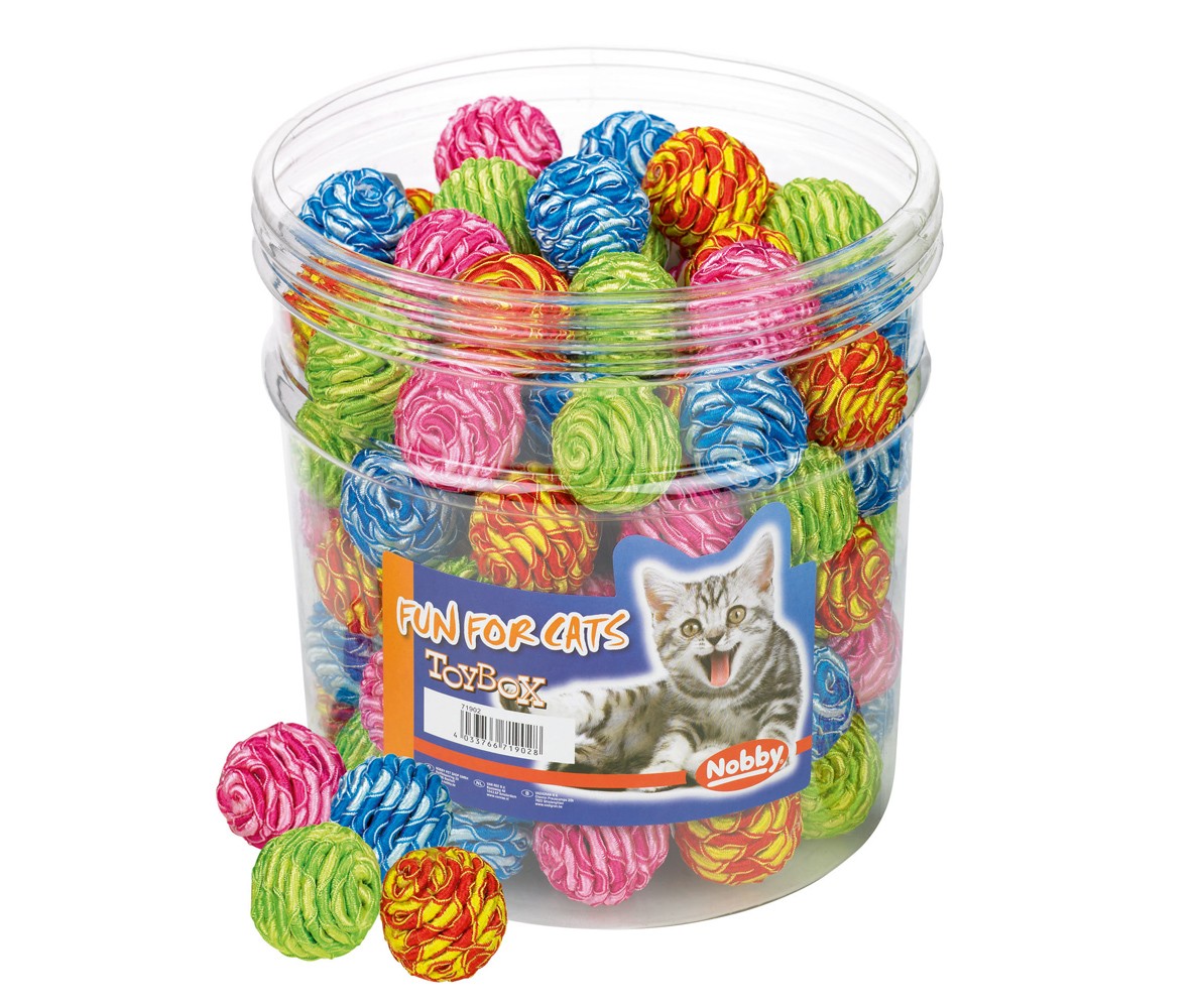 TOY BOX CAT,BALL WRAPPED, COLOURED TUBE 100 PCS., 3,5 CM