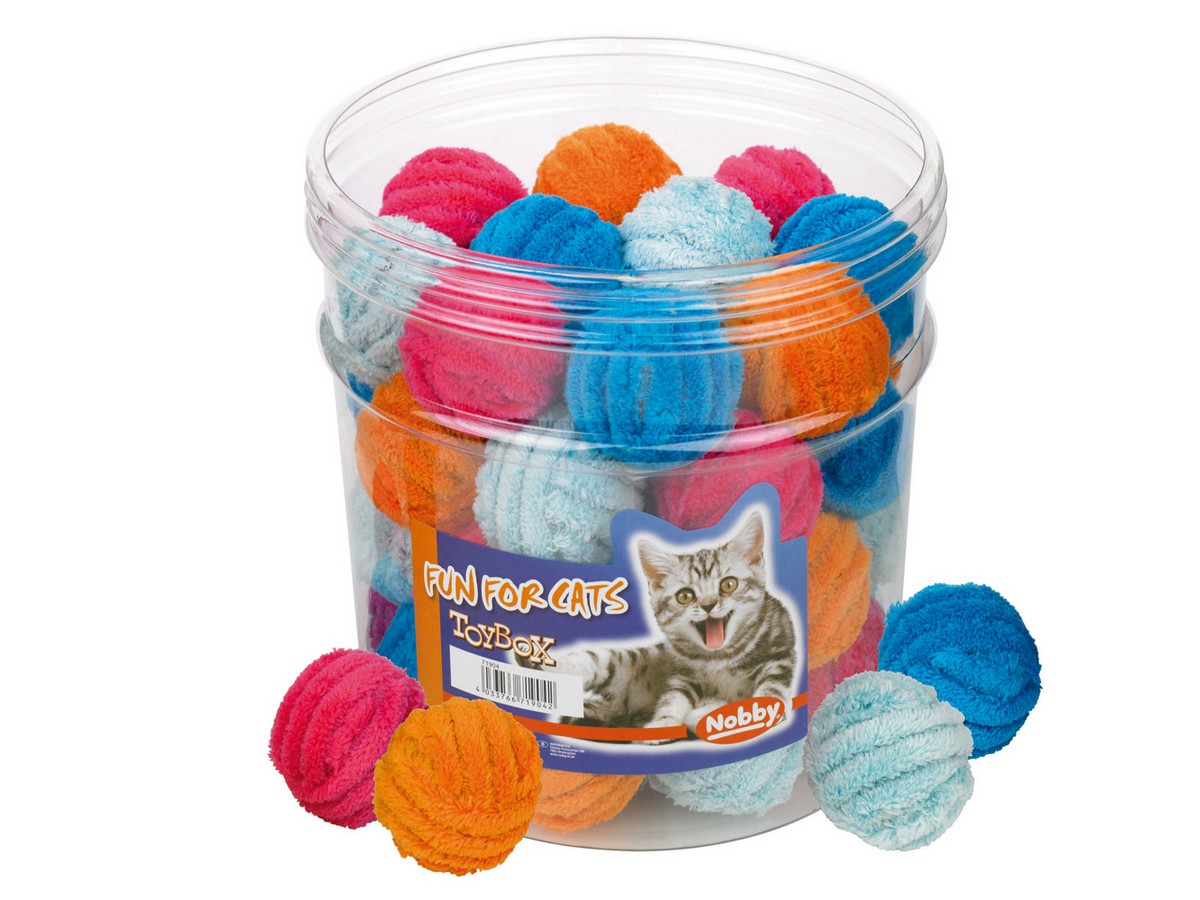 TOY BOX CAT,PLUSH BALL, COLOURED TUBE 40 PCS., 4 CM