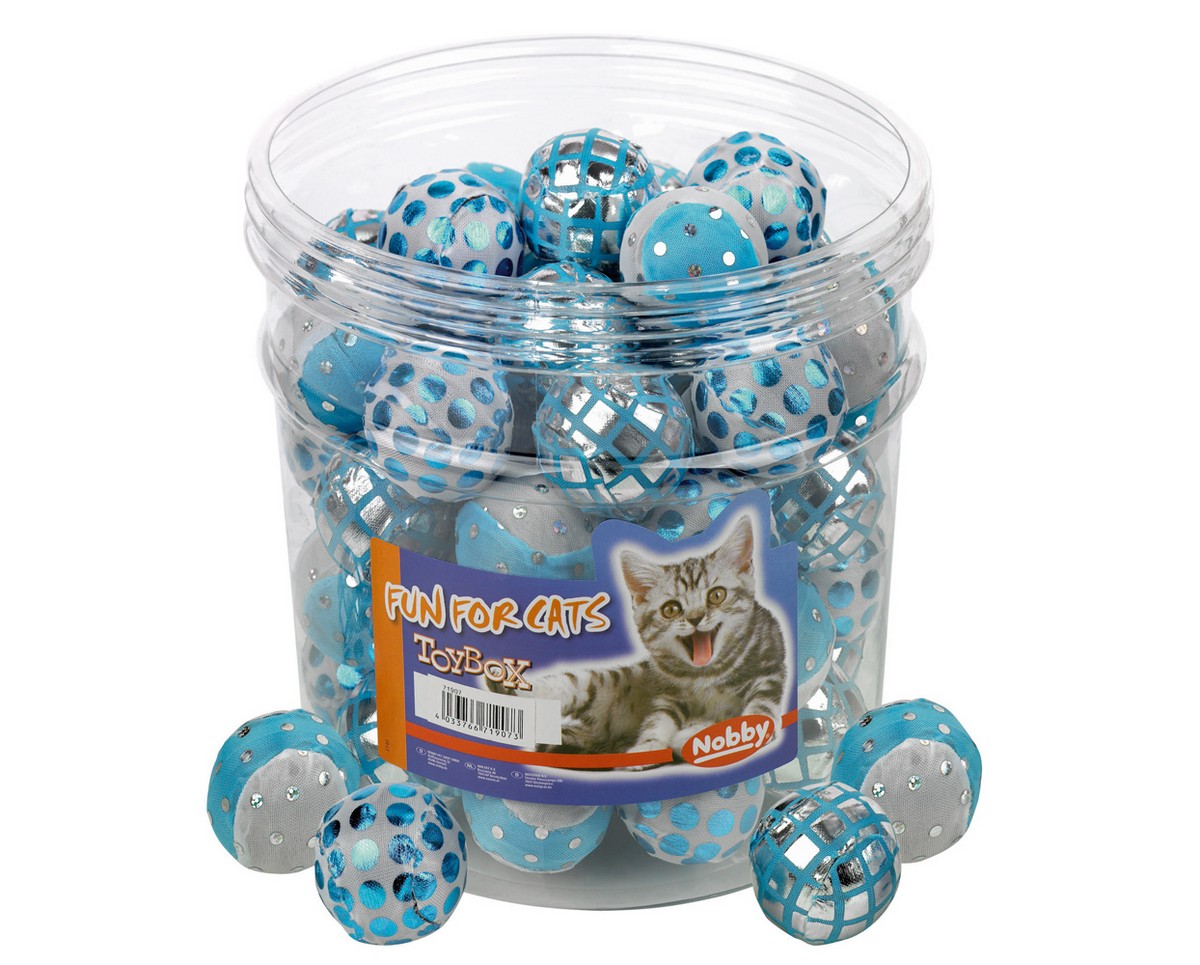 TOY BOX CAT,GLITTER BALL, BUE-WHITE TUBE 54 PCS., 4 CM