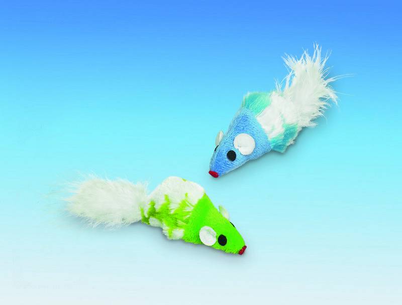 PLUSH MOUSE WITH FEATHER, WITH CATNIP, 2 PCS,7 CM