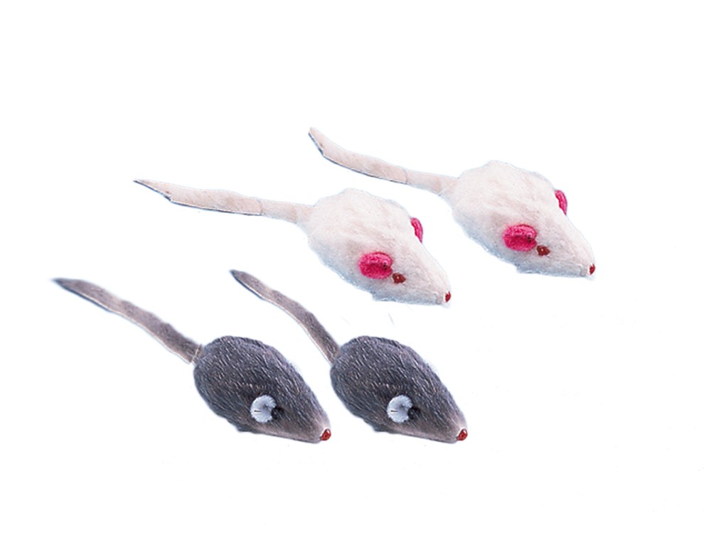 PLUSH MOUSE SHORT HAIR WITH RATTLE, 5 CM; 4 PCS