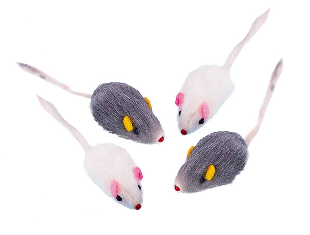 PLUSH MOUSE SHORT HAIR, 5 CM; 4 PCS