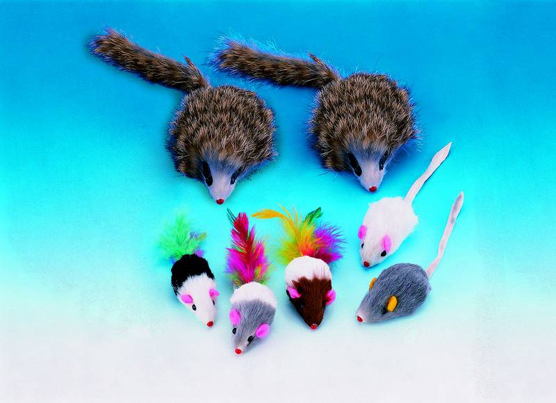 PLUSH MOUSE SHORT HAIR WITH FEATHER AND RATTLE, 5 CM; 4 PCS