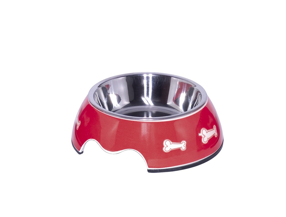 Castroane caini | Castron din melamina pentru caini | "Bone" | rosu | S | 14 x 4,5 cm, 160 ml