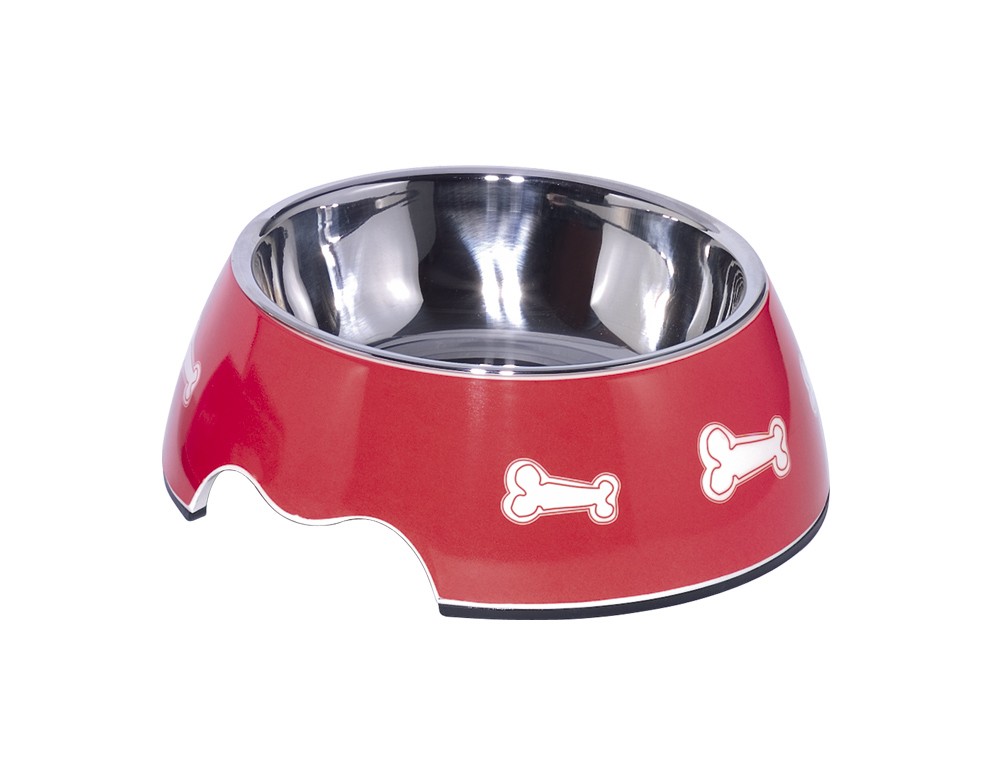 Castroane caini | Castron din melamina pentru caini | "Bone" | rosu | M | 17,5 x 6,5 cm, 350 ml