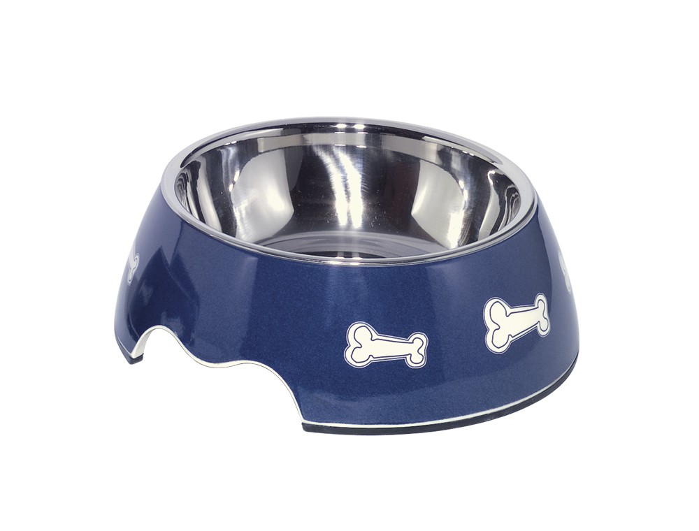 Castroane caini | Castron din melamina pentru caini | "Bone" | albastru | M | 17,5 x 6,5 cm, 350 ml