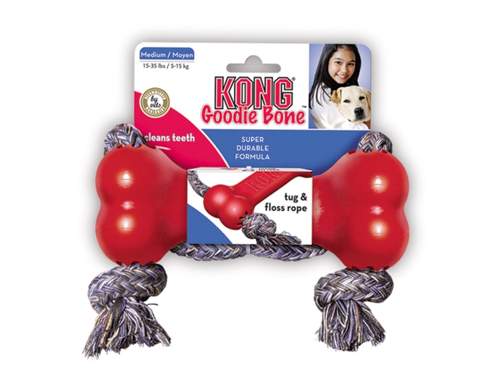 Jucarii caini | Jucarie pentru caini "KONG GOODIE BONE" | cu snur | M | cauciuc natural