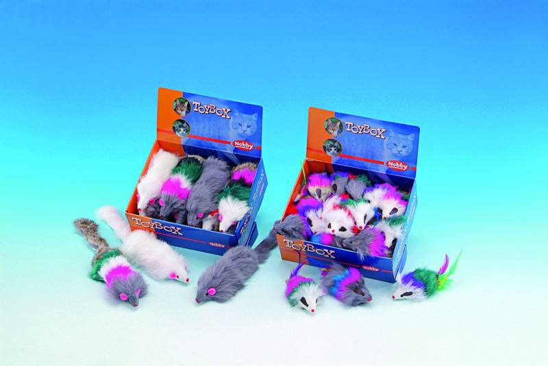 PLUSH MOUSE LONG HAIR, DISPLAY 12 PCS., 15 CM