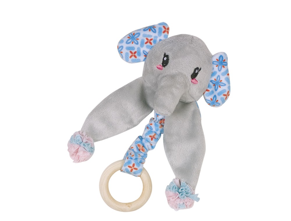 Jucarii pisici | Jucarie pentru pisici " Elefant din plus cu catnip " | cu inel din lemn | albastru | 16 cm