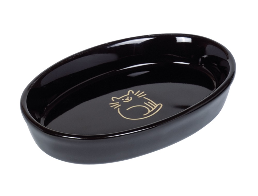 Castron pisici | Castron oval din ceramica "Golden Cat" | negru |17 x 11 x 2,5 cm, 0,12 l