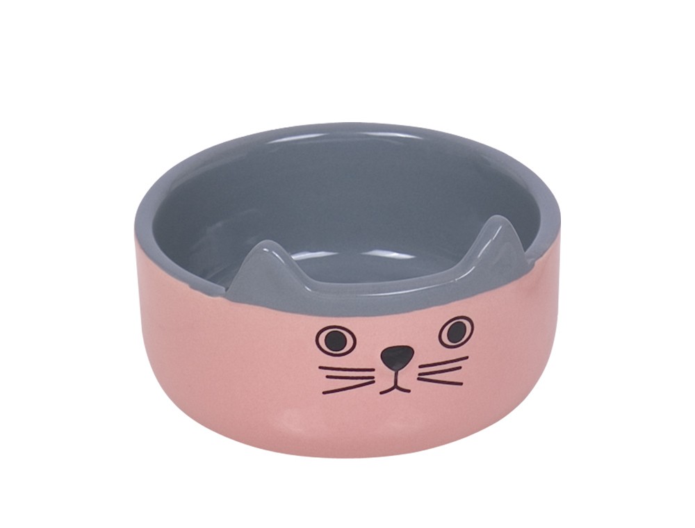 Castron pisici | Castron din ceramica "Cat Face" | pink | Ø 13,0 x 4,0 cm, 0,16 l