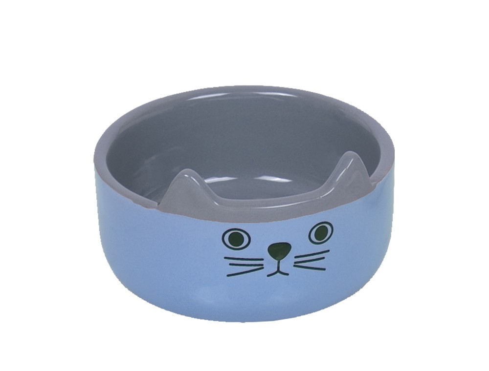 Castron pisici | Castron din ceramica  "Cat Face" | albastru deschis | Ø 13,0 x 4,0 cm, 0,16 l